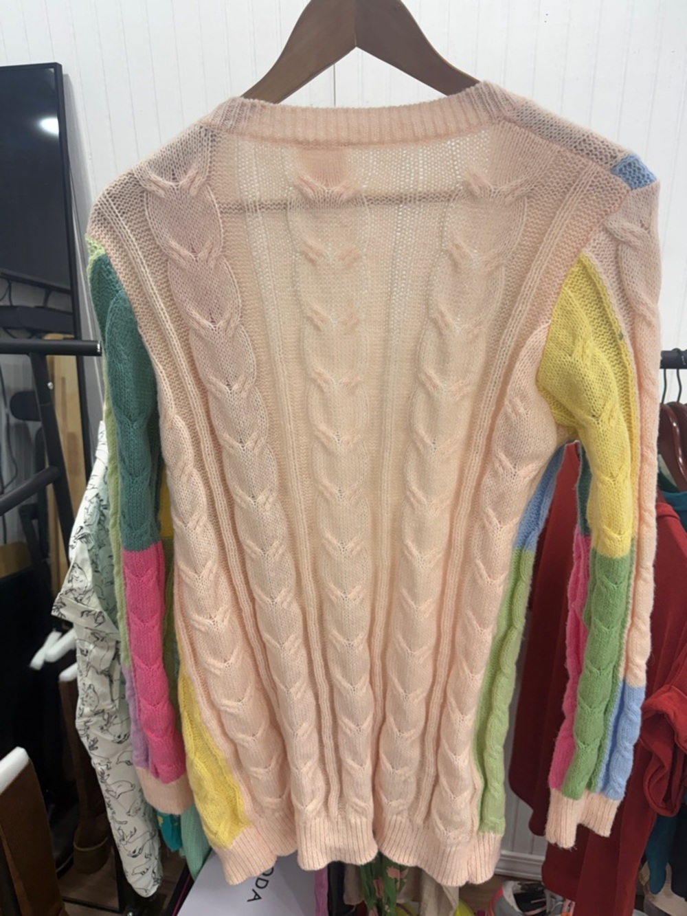 So Me Pastel Multi-Striped Open-Front Cable Knit Cardigan - Picture 5 of 7